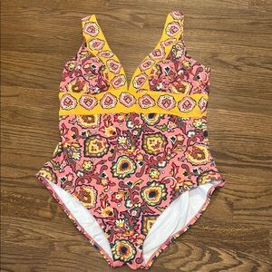 Boden Pink and Yellow Patterned One Piece Swimsuit
